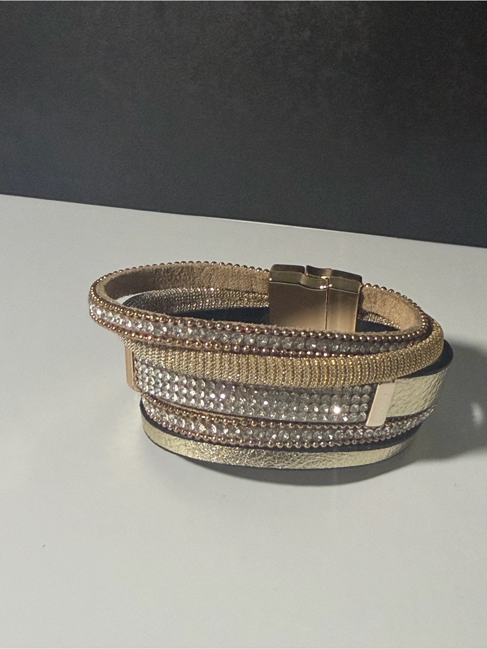 Unbranded multi-strand rhinestone faux leather magnetic wrap bracelet crystals